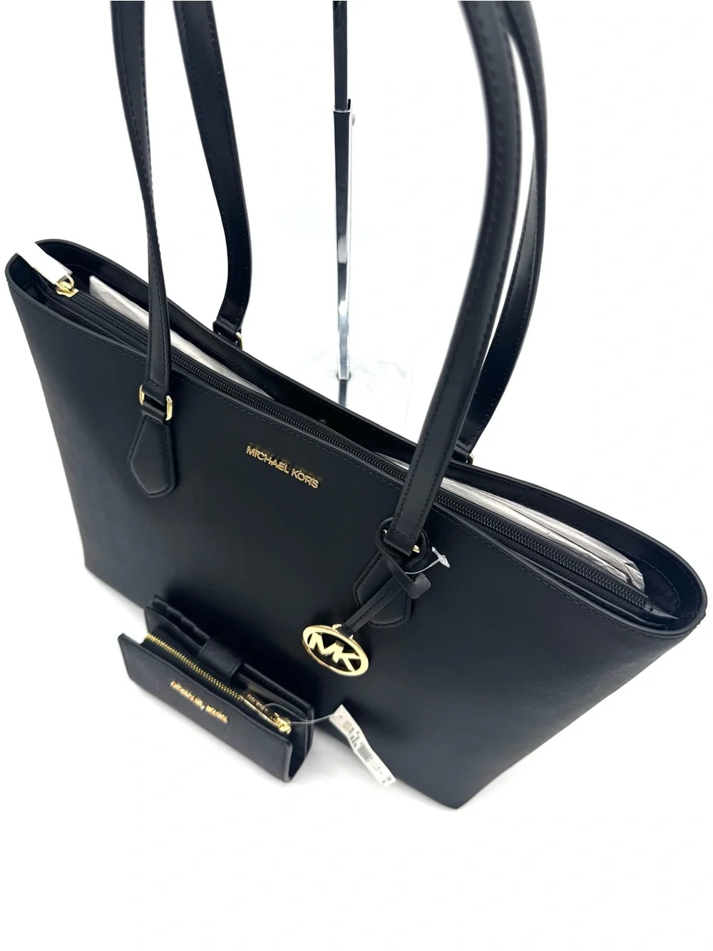 Michael Kors Bag Large Sheila Mf Tote Bag & Matching Bifold Wallet Black/Gold